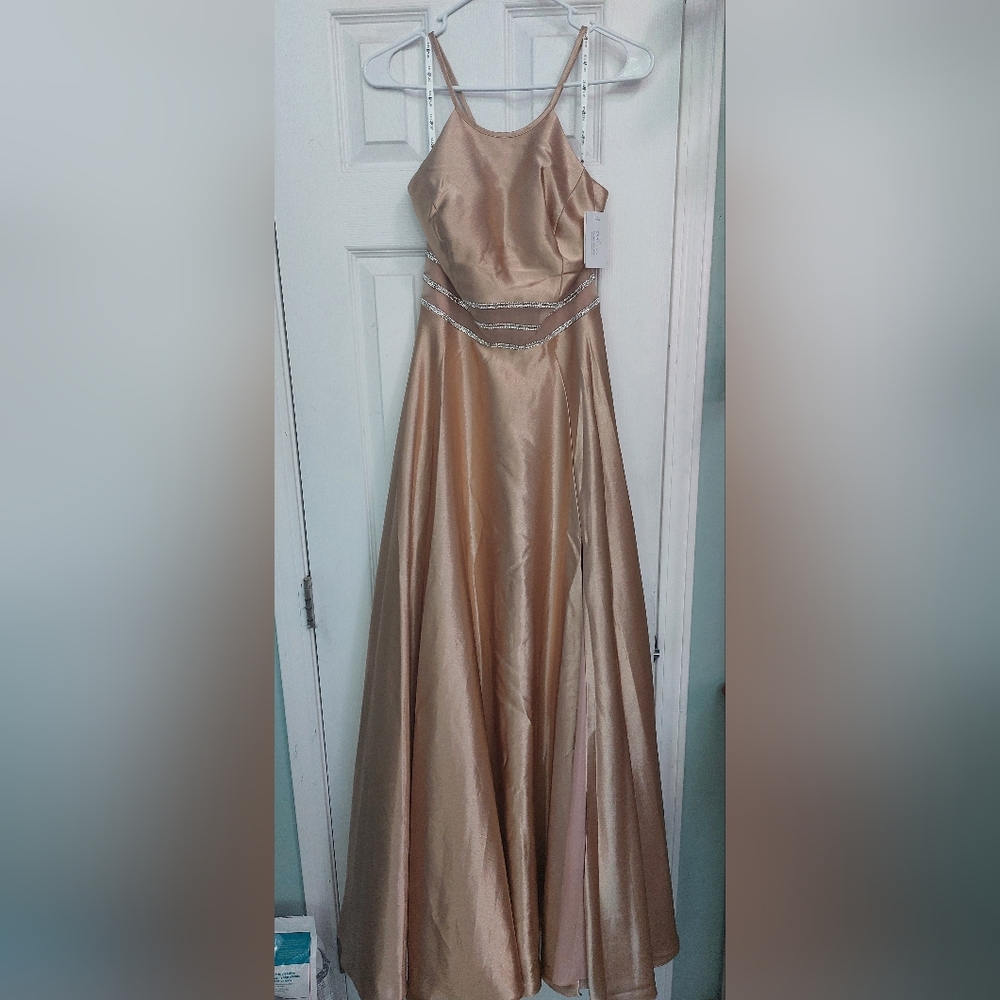 Davids Bridal High Neck Illusion Crystal Prom Dress
